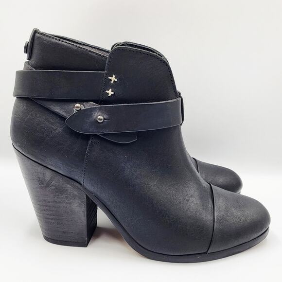 Rag & Bone Harrow Black Leather Strappy Moto Boots Women’s 36.5 Made in Italy - Picture 2 of 11